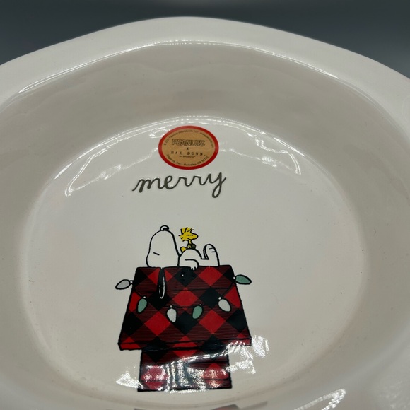 Rae Dunn Peanuts Snoopy Woodstock MERRY PLAID Pie Baking Plate 9.5 Inches NEW - Picture 2 of 3